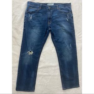 True Craft Mens Jeans 38 X 30 Stretch Slim Fit Distressed Straight Leg Midrise